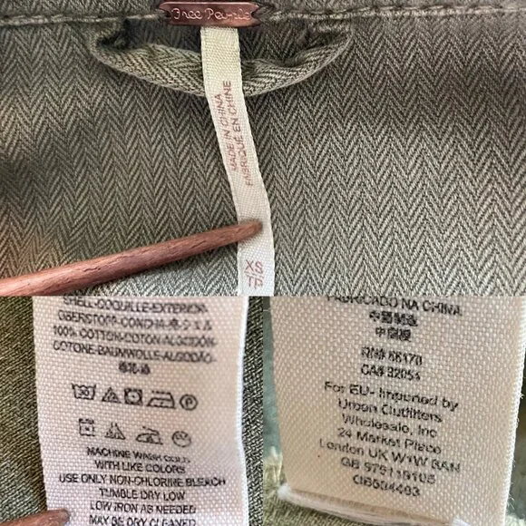 Free People Embellished Military Shirt Jacket Army Green Herringbone Jacket XS - Picture 4 of 8
